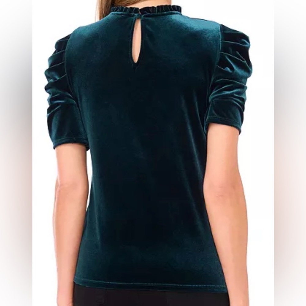 NWT CeCe Velvet Puff Sleeve Blouse - Teal sz L - Picture 2 of 11
